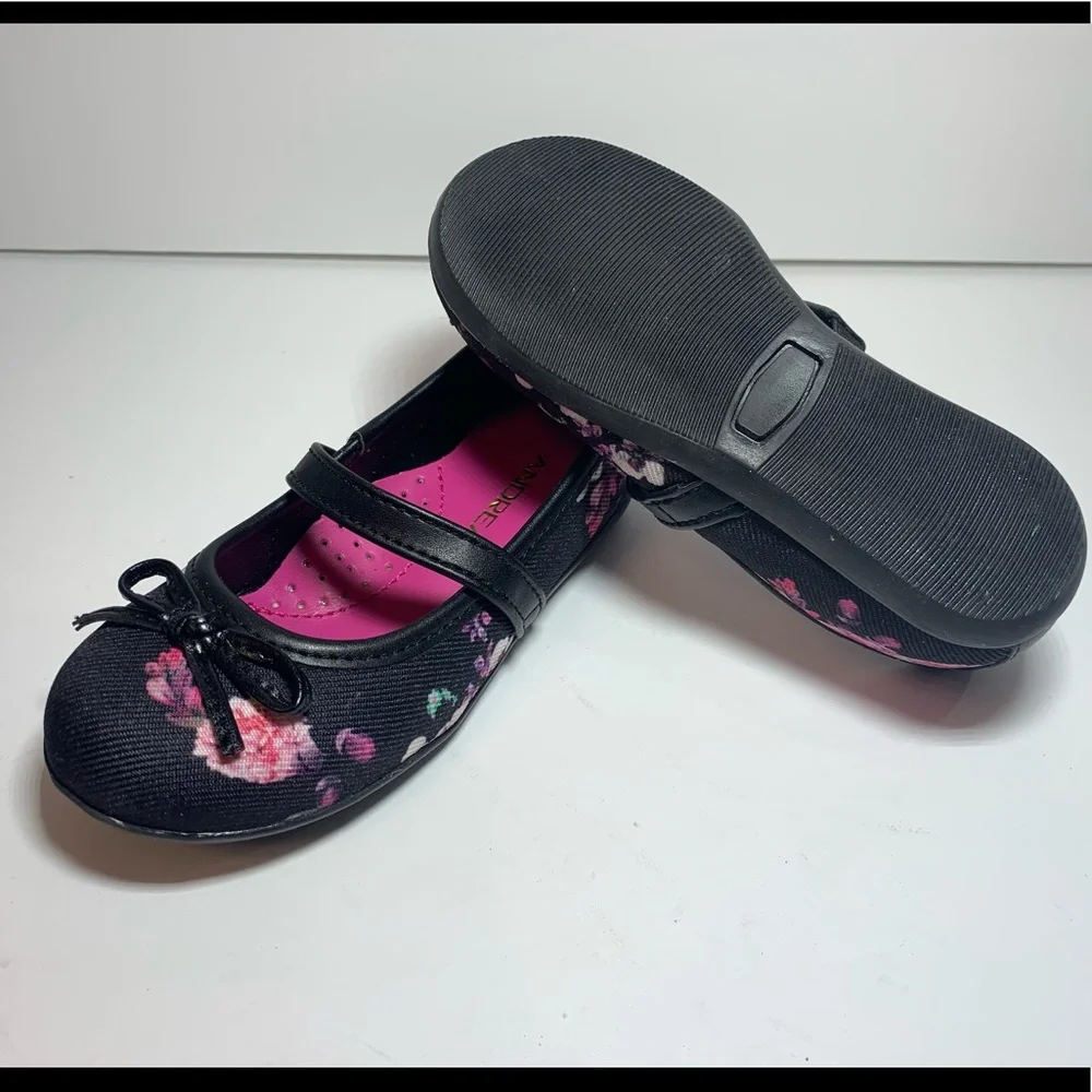 Andrea Girl‎ Toddler Black Pink Purple Flower Ballet Flat Dress Shoe Size 8 NEW